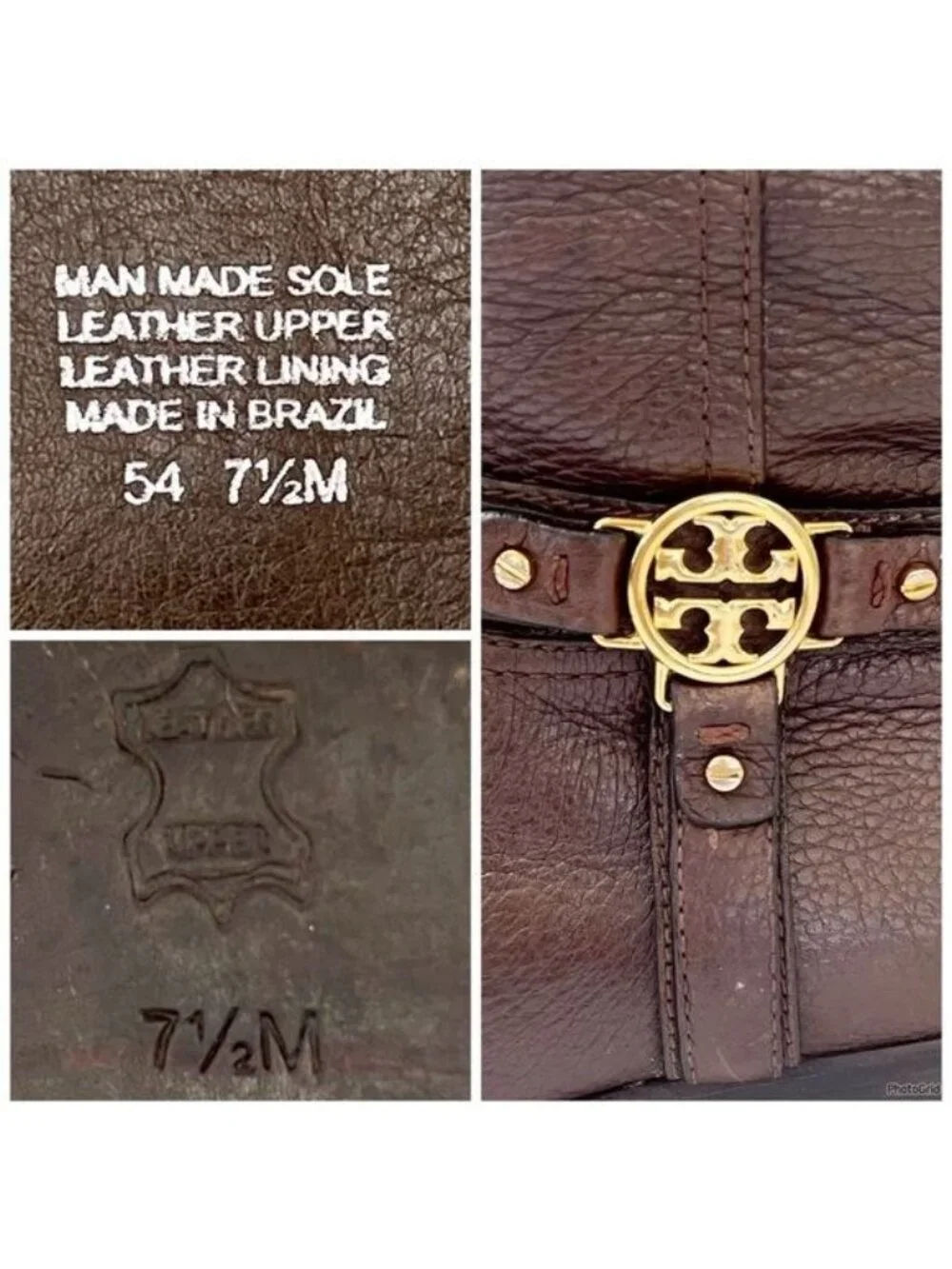 TORY BURCH Brown Leather Riding Boots with golden hardware logo strap 7.5